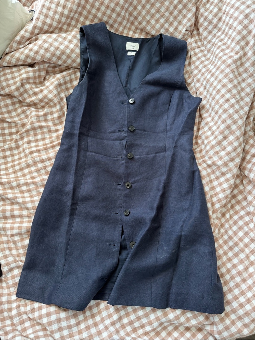 Aritzia linen Sleeveless Navy Button-Front Shift Dress
